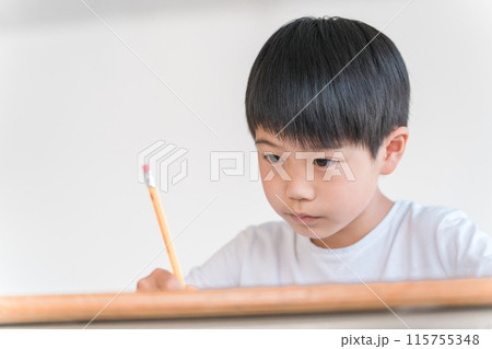 学校・塾の教室で授業を受ける小学校低学年の男の子 115755348