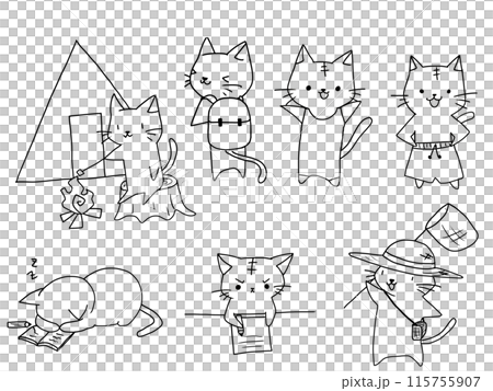 夏休みのプリント用モノクロネコ 115755907