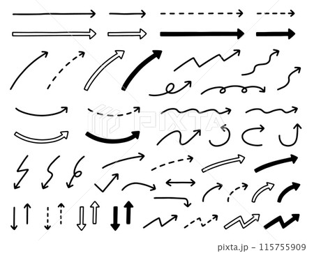 シンプルでかわいい手描き矢印アイコンセット 115755909