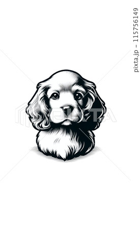 イギリスのキャバリア・キング・チャールズ・スパニエルのモノトーン画像。優雅で親しみやすい性格が特徴。 115756149