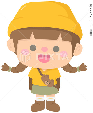 Cute happy autumn element in Children Style Cartoon illustration autumn girl 115756616