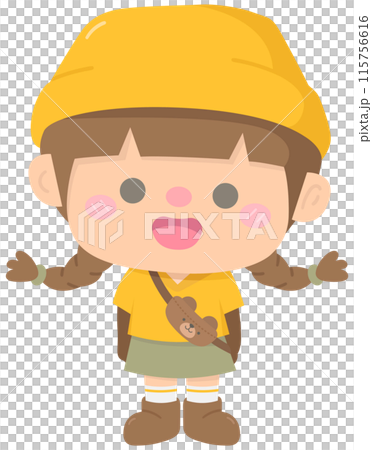 Cute happy autumn element in Children Style Cartoon illustration autumn girl 115756616