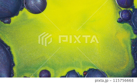 picture frame like of macro abstract photography of navy blue oil droplet on metallic green acrylic background 115756668