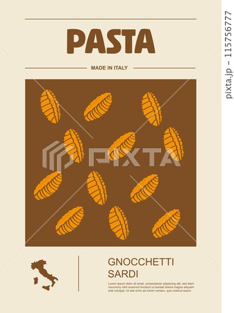 Italian macaroni types, labels for packages set. Gnocchetti sadri pasta. Organic and natural product, gourmet ingredient for cooking dishes. Handmade and tasty. Vector in flat style Italian macaroni types, labels for packages set. Gnocchetti sadri pasta. Organic and natural product, gourmet ingredient for cooking dishes. Handmade and tasty. Vector in flat style 115756777