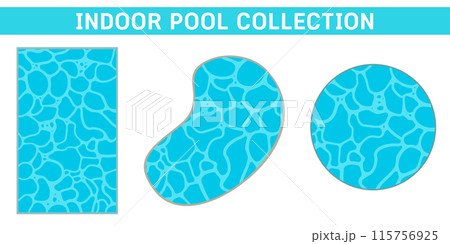 Indoor pool collection  Various shapes of indoor swimming pool illustrations - rectangles, ovals, and circles 115756925