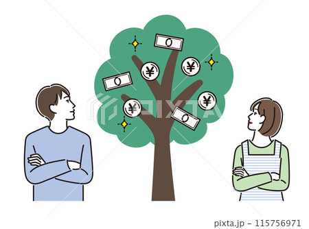 金のなる木を見上げる夫婦 金のなる木を見上げる夫婦 115756971