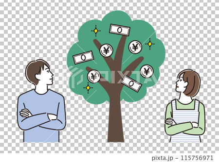 金のなる木を見上げる夫婦 金のなる木を見上げる夫婦 115756971