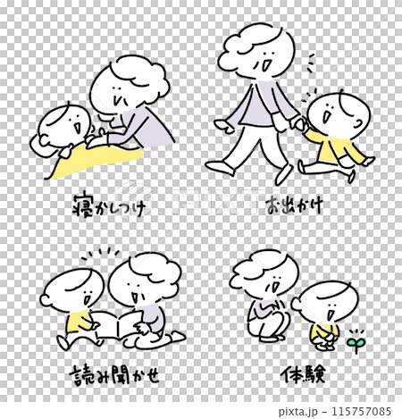 育児を楽しむ祖母と孫息子のセット 寝かしつけ 読み聞かせ 育児を楽しむ祖母と孫息子のセット 寝かしつけ 読み聞かせ 115757085
