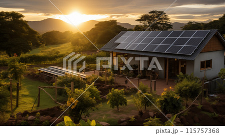 Modern farm with solar panels. Renewable energy in agriculture 115757368