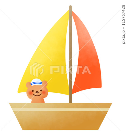マリン帽子をかぶってヨットに乗るクマのイラスト 115757428
