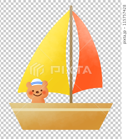 マリン帽子をかぶってヨットに乗るクマのイラスト 115757428