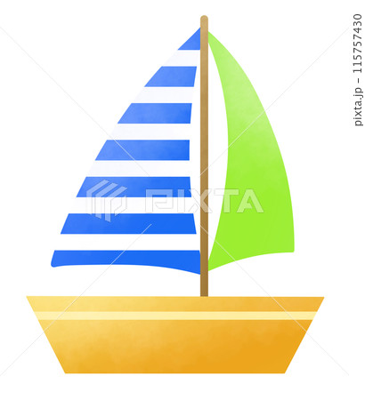 青色と黄緑色の帆のヨットのイラスト 115757430
