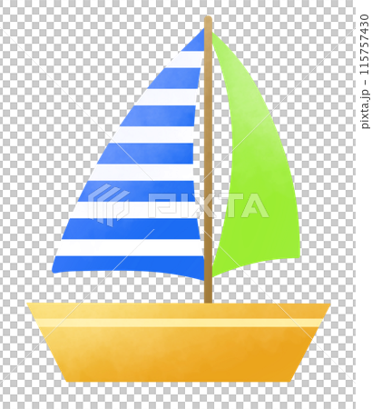 青色と黄緑色の帆のヨットのイラスト 115757430