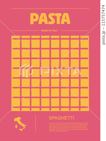 Italian macaroni types, labels for packages set. Spaghetti pasta. Organic and natural product, gourmet ingredient for cooking dishes. Handmade and tasty. Vector in flat style 115757474