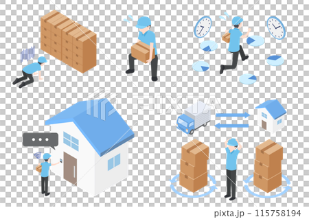 Illustration set of a busy and hard-working transporter 115758194