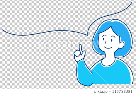 ひらめいて指をさす人　セリフ吹き出しと女性のイラスト 115758381