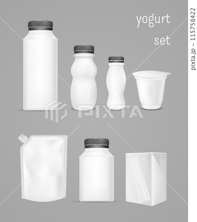 White empty bottle for yogurt. Packaging for sour cream, sauce and juice White empty bottle for yogurt. Packaging for sour cream, sauce and juice 115758422