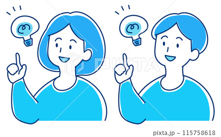 ひらめいて指をさす人 男性と女性のイラスト ひらめいて指をさす人 男性と女性のイラスト 115758618
