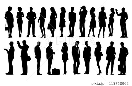 Silhouette people man and women in various poses collection.Vector illustration Silhouette people man and women in various poses collection.Vector illustration 115758962
