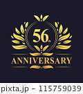56th Anniversary Design, luxurious golden color 56 years Anniversary logo design celebration. 115759039