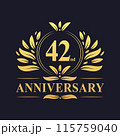 42nd Anniversary Design, luxurious golden color 42 years Anniversary logo design celebration. 115759040