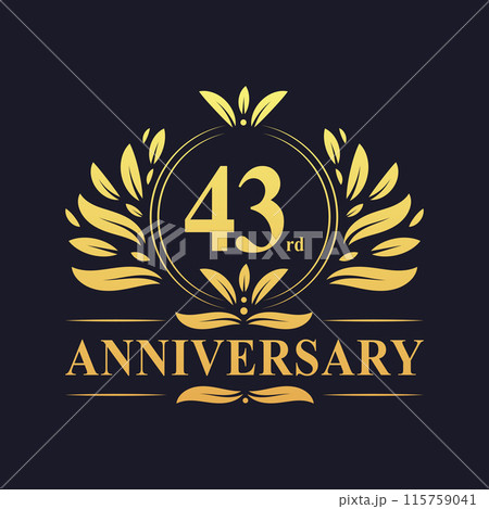 43rd Anniversary Design, luxurious golden color 43 years Anniversary logo design celebration. 115759041
