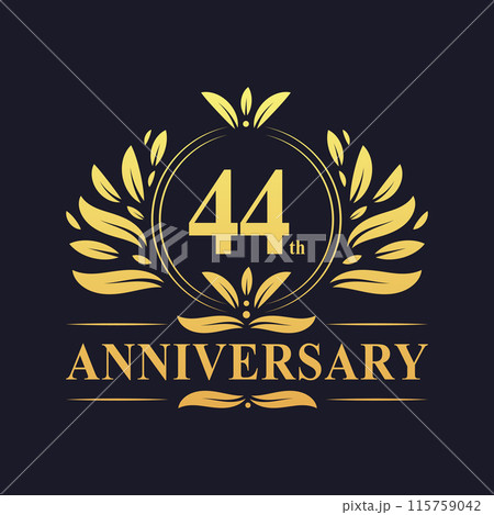 44th Anniversary Design, luxurious golden color 44 years Anniversary logo design celebration. 115759042