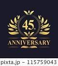 45th Anniversary Design, luxurious golden color 45 years Anniversary logo design celebration. 115759043