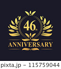 46th Anniversary Design, luxurious golden color 46 years Anniversary logo design celebration. 115759044