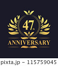 47th Anniversary Design, luxurious golden color 47 years Anniversary logo design celebration. 115759045