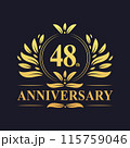 48th Anniversary Design, luxurious golden color 48 years Anniversary logo design celebration. 115759046