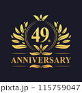 49th Anniversary Design, luxurious golden color 49 years Anniversary logo design celebration. 115759047