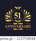 51st Anniversary Design, luxurious golden color 51 years Anniversary logo design celebration. 115759048