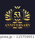 53rd Anniversary Design, luxurious golden color 53 years Anniversary logo design celebration. 115759051