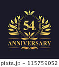 54th Anniversary Design, luxurious golden color 54 years Anniversary logo design celebration. 115759052