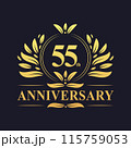 55th Anniversary Design, luxurious golden color 55 years Anniversary logo design celebration. 115759053