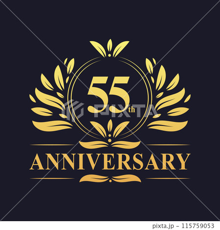 55th Anniversary Design, luxurious golden color 55 years Anniversary logo design celebration. 115759053