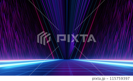 3d Render, metallic floor with blue neon light reflection strip with fast speed technology futuristic background. 3d Render, metallic floor with blue neon light reflection strip with fast speed technology futuristic background. 115759397