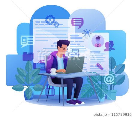 Man Laptop Resume CV Job Search Online Cartoon Man Laptop Resume CV Job Search Online Cartoon 115759936