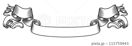 Paper Scroll Banner Ribbon Parchment Woodcut Style 115759943