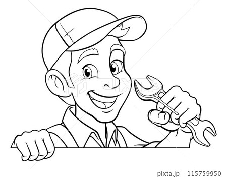 Mechanic Plumber Cartoon Wrench Spanner Handyman 115759950