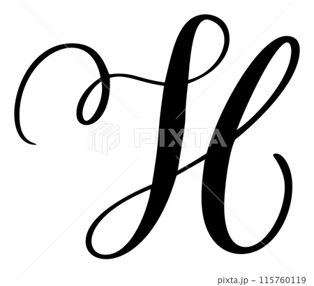 Vector calligraphy hand drawn capital letter H. Script font logo icon initials. Handwritten brush style 115760119