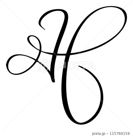 Vector calligraphy hand drawn letter H. Script font logo icon. Handwritten brush style 115760159