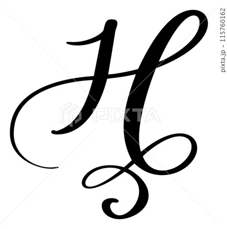 Vector calligraphy hand drawn capital letter H logo. Script font. Handwritten brush style 115760162