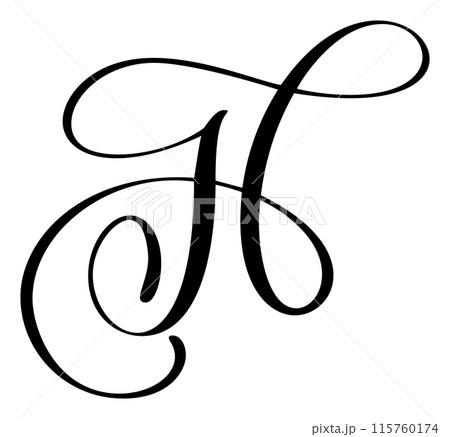 Hand drawn vector calligraphy letter H. Script font logo. Handwritten brush style flourish 115760174