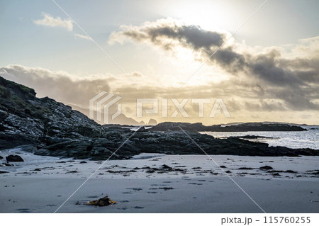 Rosbeg harbour at sunset, County Donegal, Ireland 115760255