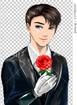 A handsome butler with black hair and a transparent background 115760287