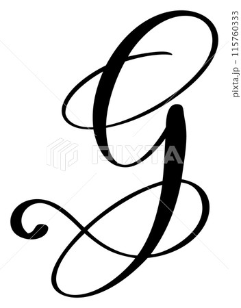 Vector calligraphy hand drawn letter G. Script font logo icon. Handwritten brush style 115760333