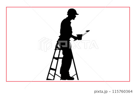 House painter silhouette vector illustration, Painter workers on ladder vector silhouette isolated on white House painter silhouette vector illustration, Painter workers on ladder vector silhouette isolated on white 115760364