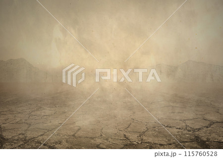 Dust devil forming in a barren and cracked landscape Dust devil forming in a barren and cracked landscape 115760528